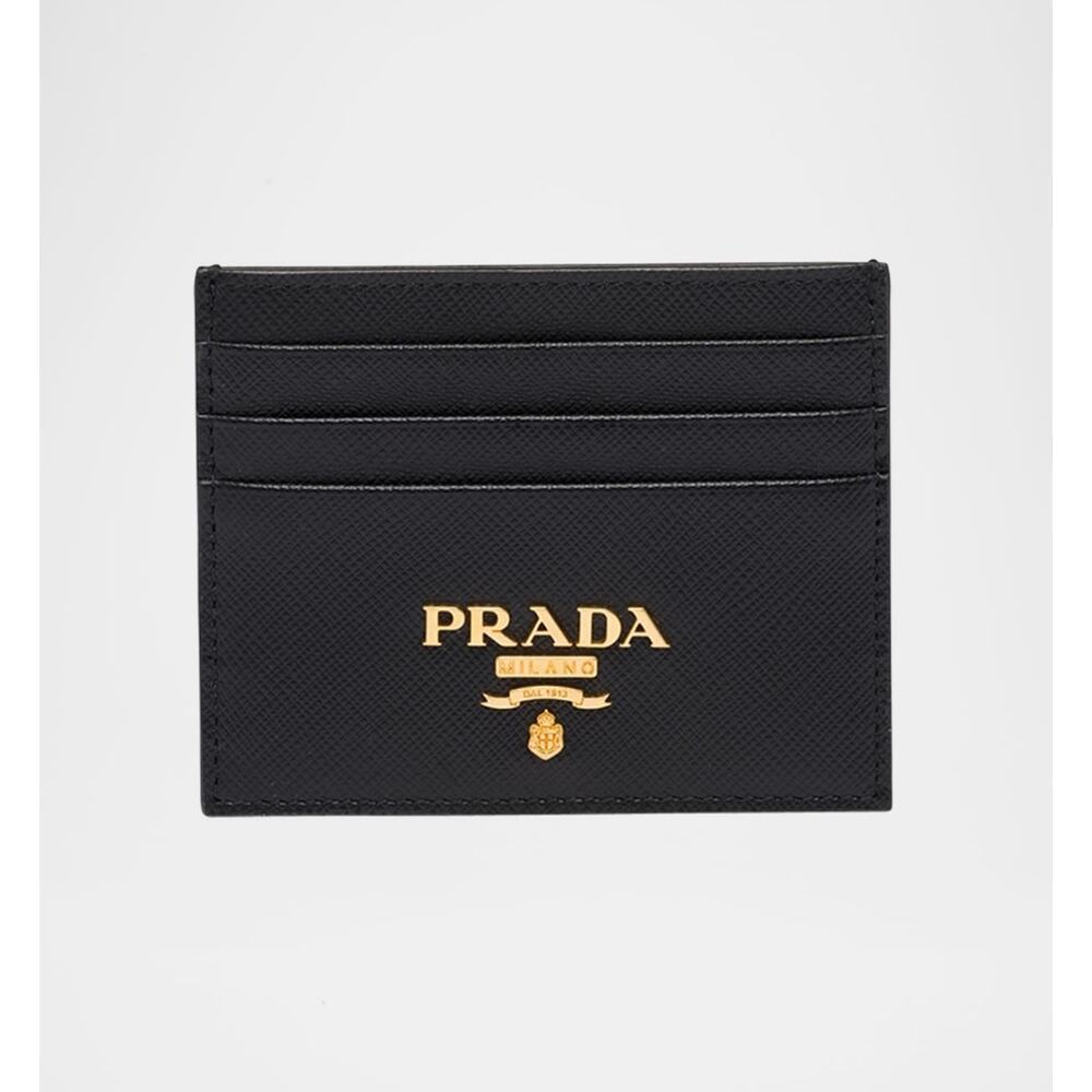 Prada Logo Black Saffiano Leather Card Holder